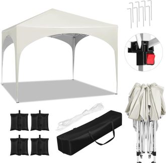Woltu Woltu Cenador De Jard&iacute;n 3x3m Beige +set 4 Sacos De Arena