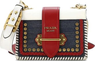 Prada Cahier verfraaide leren en denim kleine crossbodytas - Veelkleurig
