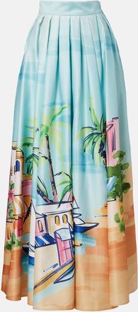 LEO LIN Falda larga de sat&eacute;n estampada