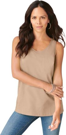 Roaman's Plus Size Cotton Scoopneck Tank Top in New Khaki at Nordstrom, Size 4X
