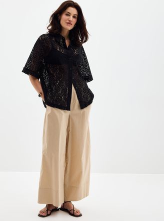 Contemporaine Womens Elastic waist poplin culotte Fit: Ultra-wide leg, high rise