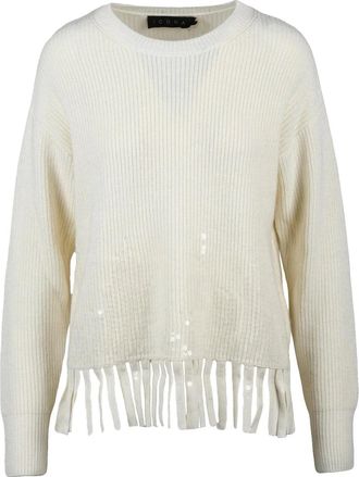ICONA Crew Neck Knit Wool Cashmere Sweater with Fringe Detail