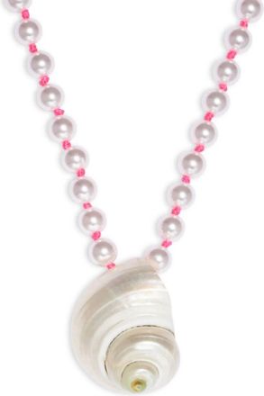 Aqua Shell Imitation Pearl Beaded Pendant Necklace In Pearl/pink