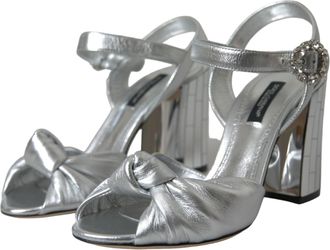 Dolce & Gabbana Womens Silver Lambskin Leather Heels Sandals Shoes