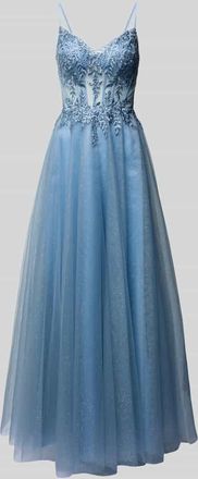 Luxuar Luxuar Abendkleid mit Ziersteinbesatz in Blau, Größe 44