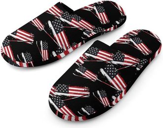 Generic Hockey Flag Mens Cotton Slippers Memory Foam Comfort House Shoes Winter Indoor Slipper for Hotel Casa Spa