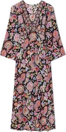 Rixo Tania Zijden Midi Jurk - Dames - Casual kleedjes - Veelkleurig - XL - Leer - Kleedjes