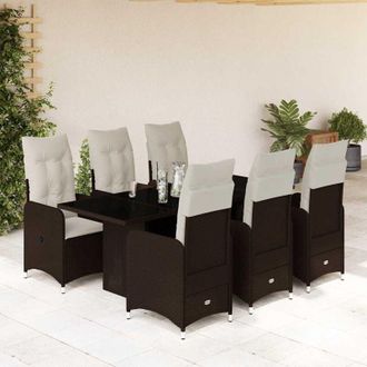vidaXL Set De Mesa Y Sillas Jard&iacute;n 7 Pzas Con Cojines Rat&aacute;n Pe Marr&oacute;n Vidaxl