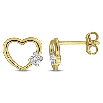 Mimi & Max Created Forever 1/7ct TW Lab-Grown Diamond Open Heart Stud Earrings Yellow Plated Sterling Silver