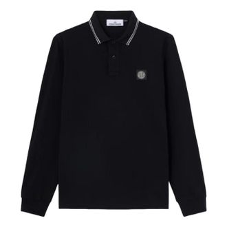 Stone Island 2200012 Slim-Fit Long-Sleeve Compass Patch Polo Shirt Black L1S1522000-12S0018-V0029