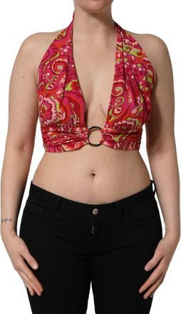 Dolce & Gabbana Womens Red Paisley Silk Halter Neck Crop Tank Top Elastane