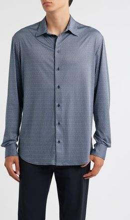 Emporio Armani Geo Print Stretch Button-Up Shirt in Blue at Nordstrom Rack, Size Xx-Large