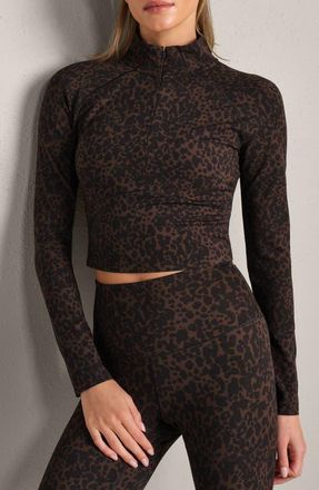 Rhone Revive Leopard Quarter Zip Top in Java Leopard at Nordstrom, Size X-Small