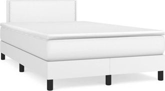 vidaXL Vidaxl - Cama Box Spring Colch&oacute;n Y Led Cuero Sint&eacute;tico Blanco 120x190 Cm