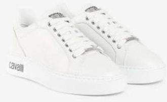 Roberto Cavalli White Leather Low-Top Sneakers, Brand Size 38 ( US Size 8 )