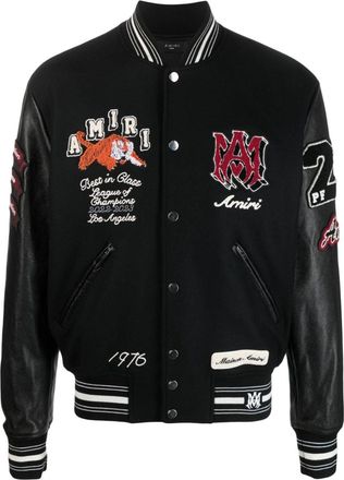 Amiri logo-patch varsity jacket - men - Bovine Leather (top grain) - M - Black