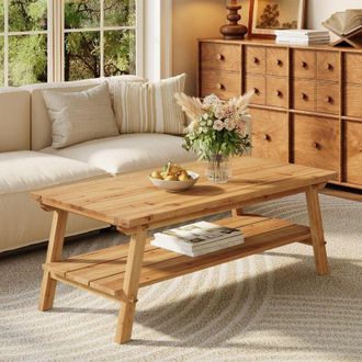 Tribesigns Tribesigns Rectangle Coffee Table, 47-Inch Solid Wood Rectangular living room Table with Storage, 2-Tier Farmhouse Rectangle Center Table, Tea Table