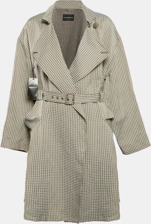 Emporio Armani Beige Gingham Linen Blend Trench Coat