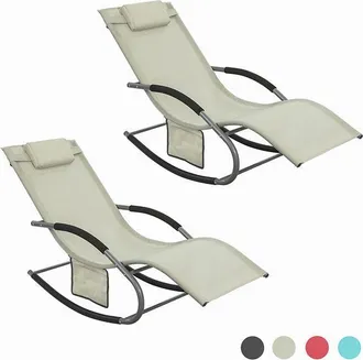 SoBuy Set De 2 Mecedoras,jard&iacute;n Mecedora Con Reposapi&eacute;s, Hamaca De Jard&iacute;n, Tumbona Ergon&oacute;mica, Beige, Ogs28-mix2 Sobuy Es