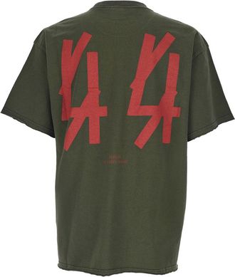 44 Label Group Mens Green Crewneck T-Shirt With Logo Print Cotton T-Shirts And Polos