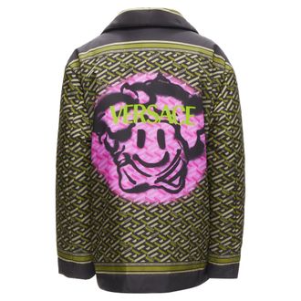 Versace 2021 Runway La Greca Graffiti Medusa Smiley green padded coat IT48 M