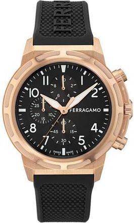 Ferragamo Sport Chronograph Silicone Strap Watch, 44mm in Rose Gold at Nordstrom Rack