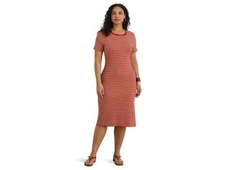 Lauren Ralph Lauren Plus Size Striped Cotton-Blend Ribbed T-Shirts Dress Womens Dress Cruise Red/Birch Tan : 4X, Cotton/Elastane/Modal