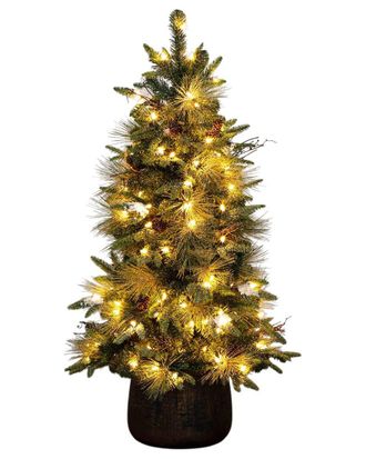 Nearly Natural 4Ft. Pre-Lit Artificial Mixed Pine Snowed Christmas Tree