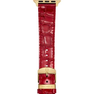 Michele Croc Embossed Leather 20mm Apple Watch Watchband in Red at Nordstrom Rack