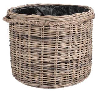 Red Hamper Rattan Rope Handled Rattan Round Planter with Plastic Lining in Brown | Size: Large