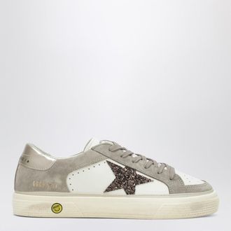 Golden Goose Sneaker May bianca/taupe con stella glitter