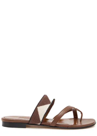 Manolo Blahnik Susastra 10 Cross-over Wool and Leather Sandals - Brown Other - 37 (IT37/ UK4)
