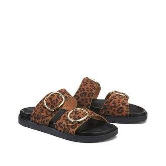 La Redoute Collections Leren muiltjes met luipaardprint, Signature SALOME