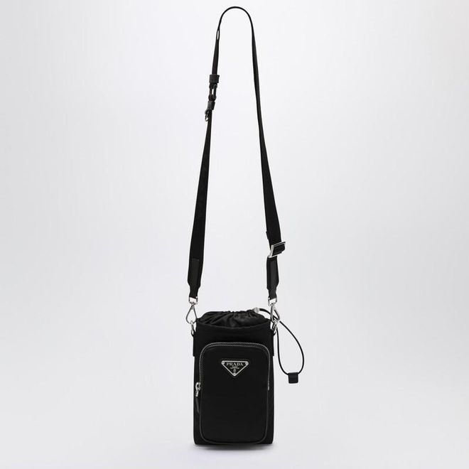 Black Re-Nylon phone case with shoulder strap