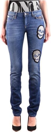 Philipp Plein Blauwe Dames Jeans Herfst/Winter Rits/Knoop - Dames - Slim Fit Jeans - Blauw - W27 - Katoen - Jeans