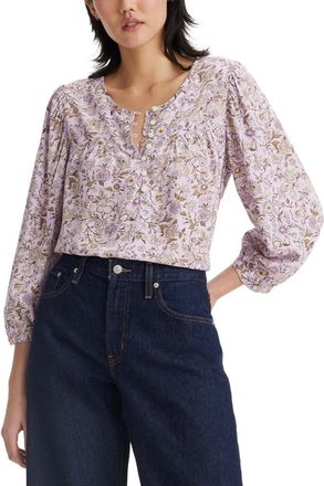 Levi's Halsey Top Womens Purple Floral Puff Sleeve Relaxed Fit Blouse PALL612