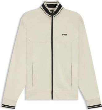 BOSS Stripe-detail zip-up sweatshirt in a cotton blend