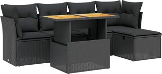 vidaXL Set De Sof&aacute;s De Jard&iacute;n 6 Piezas Y Cojines Rat&aacute;n Sint&eacute;tico Negro Vidaxl