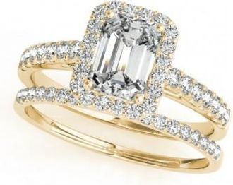 Allurez Diamond Halo Emerald-Cut Bridal Set 14k Yellow Gold (1.00ct)