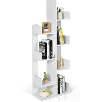 Costway Costway - Libreria Estanteria, Estanter&iacute;a En Forma De &Aacute;rbol Con 8 Estantes, Estanterias Madera Sal&oacute;n/dormitorio, 50 X 25 X 145 Cm (blanco)