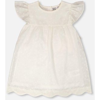 Deux par Deux Short Sleeve Printed Poplin Dress in Off-White at Nordstrom, Size 24M