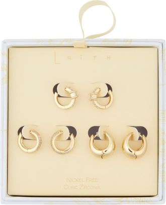 Leith 3-Pack Assorted Wide Huggie Hoop Earrings in Clear- Gold at Nordstrom Rack