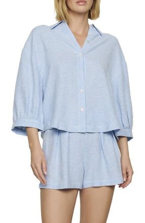 Eberjey Relaxed Linen Blend Button-Up Sleep Shirt in Gingham White/Summer at Nordstrom, Size X-Small