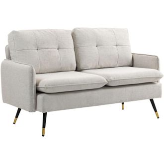 HOMCOM Divano Moderno in Tessuto Effetto Lino con Cuscini Imbottiti Bianco Crema - Homcom