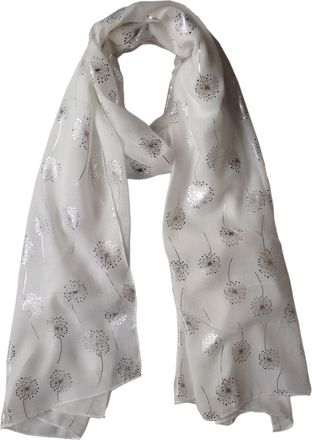 GlamLondon Dandelion Scarf Glitter Dandelions Flower Print Fashion Ladies Womens Classy Party Wrap (Creamy White)