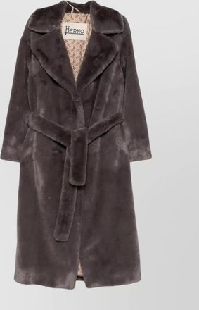 Herno long faux fur coat with belted waist