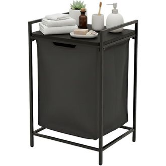 Relaxdays Relaxdays laundry bin with shelf, H x W x D: 72 x 50 x 33 cm, portable, 65 litre removable liner, black