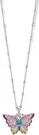 Brighton Kyoto In Bloom Petite Butterfly Pendant Silver Short Necklace In Multi