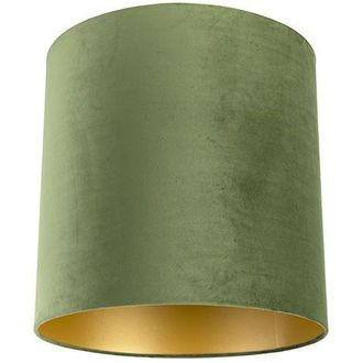 QAZQA Algod&oacute;n Pantalla De L&aacute;mpara De Terciopelo Verde 40/40/40 Con Interior Dorado, Cil&iacute;ndra - Qazqa