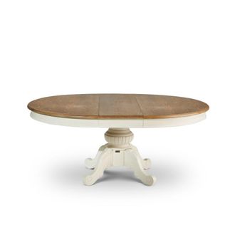 Robin des Bois Mesa ovalada de roble con 1 extensi&oacute;n para 6/8 cubiertos blanco